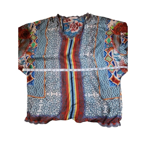 Johnny Was Silk Vintage Y2K Dragon Tunic Blouse Womens Medium Blue Multiprint - Picture 7 of 8